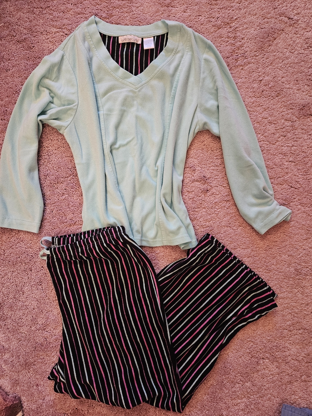 Women’s Mint Green Top & Black Striped Pajama Set